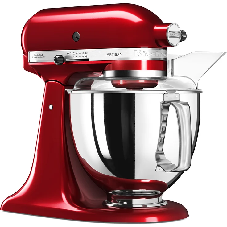 KitchenAid Artisan 5KSM175PSECA Küchenmaschine mit Direktantrieb, 300W, 4,8 L Edelstahlschüssel, inkl. 3L polierte Schüssel, Spritzschutz, 10 Geschwindigkeiten, liebesapfelrot, Serie: 5KSM175PS – Bild 2