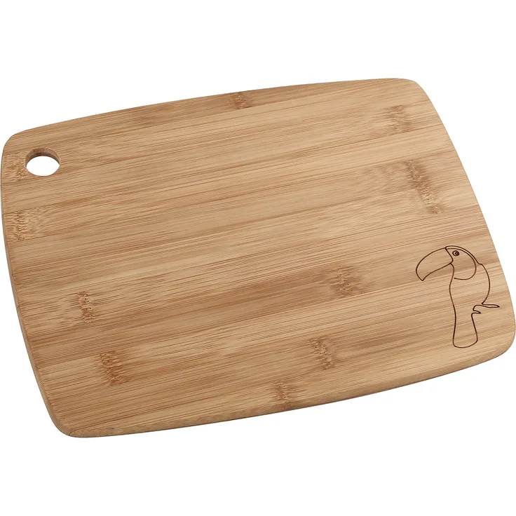 Fackelmann Schneidbrett TROPICAL, Bambus-Schneidebrett mit Tukan-Gravierung, Frühstücks- oder Brotzeitbrett, bruch- und schnittfestes Holz-Brettchen (Farbe: Braun), Menge: 1 Stück
