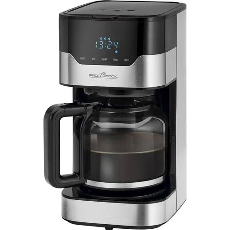 ProfiCook PC-KA 1169 Kaffeeautomat, elektronische Aromawahlfunktion, Sensor Touch-Bedienung - Touchscreen, 24 Stunden-LED-Digital-Zeitschaltuhr, 1.5 Liter, Edelstahl - Schwarz – Bild 1