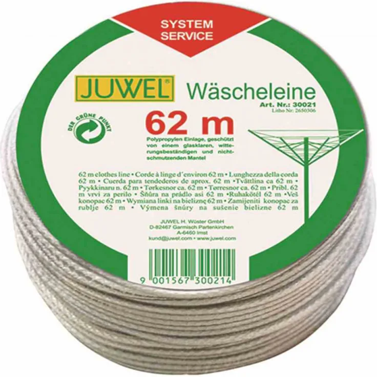 Juwel Wäscheleine 62 m (für Wäschespinnen, Leine transparent, witterungsbeständig, mit Polypropylen-Einlage) 30021