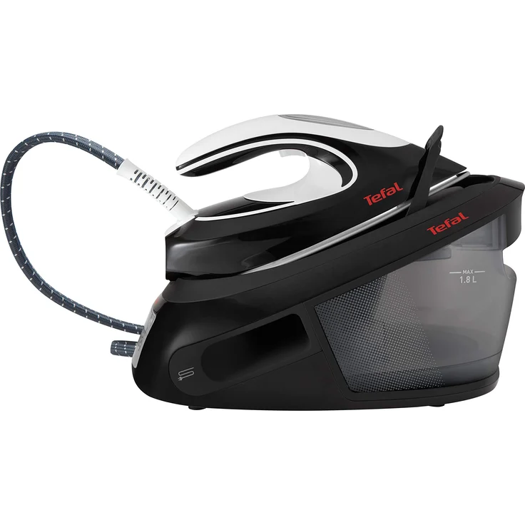 Tefal SV8055 Express Anti-Calc Dampfbügelstation, 2800 Watt, Dampfstoß 450 g-Min., Dauerdampf 120 g-Min., Anti-Kalk-Kollektor, Durilium AirGlide AutoClean Bügelsohle, Schwarz-Weiß – Bild 1