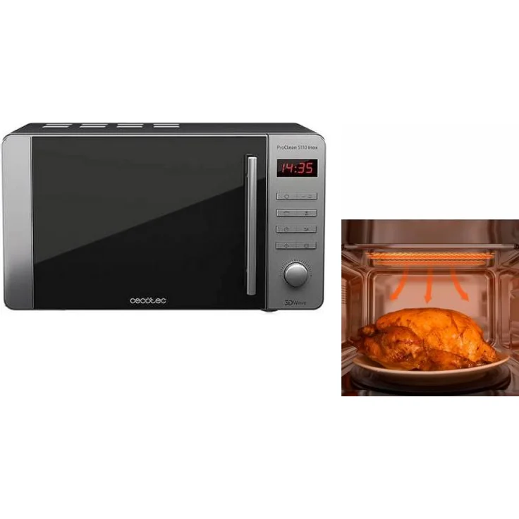 Cecotec ProClean 5110 Mikrowelle mit Grill Inox, 20 Liter Garraum, 700 Watt, Standgerät, 3D Wave, Frontspiegel, 8 Programme, 60 Min Timer, LED, Kindersicherung, Edelstahl – Bild 1