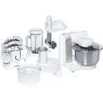Bosch MUM4880 Küchenmaschine, 600W, 3,9 L Edelstahlschüssel, 4 Geschwindigkeiten, inkl. Patisserie-Set, Fleischwolfaufsatz, Standmixeraufsatz, Zitruspressenaufsatz, weiß, Serie: MUM4 