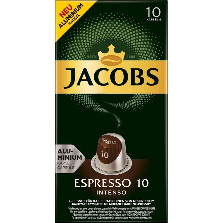 Jacobs Espresso 10 Intenso, Kaffeekapseln, Nespresso Kompatibel, Kaffee, 10 Kapseln, á 5.2 g