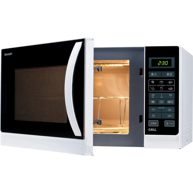 Sharp R742WW 2-in-1 Mikrowelle mit Grill, Standgerät, 25 Liter Garraum, 900 Watt, LED-Display, 8 Automatikprogramme, Gewichtgesteuertes Auftauen, Kindersicherung, Energiesparmodus, weiß – Bild 1