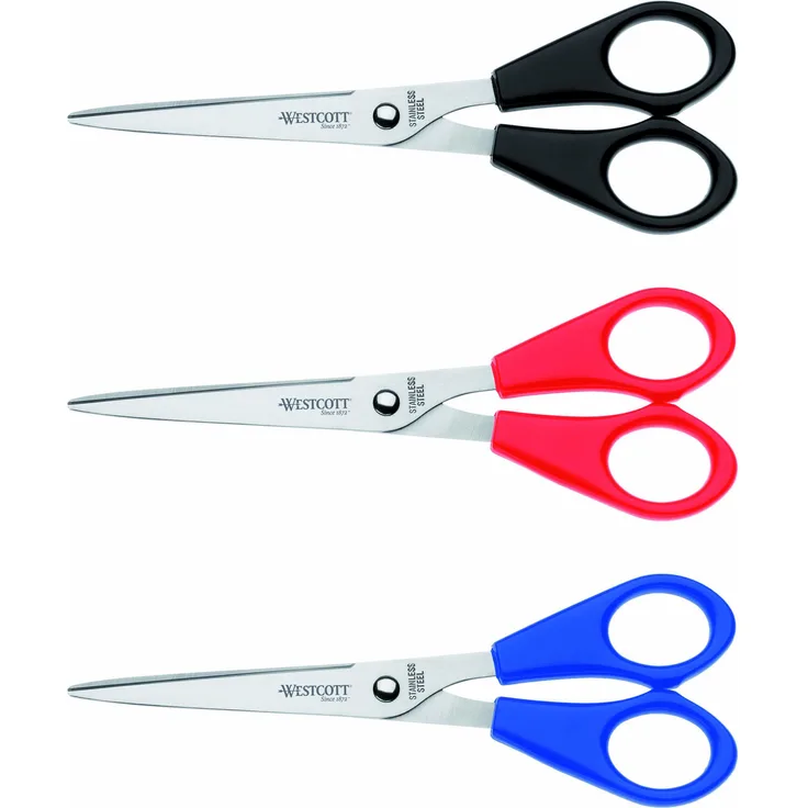 Westcott E-31032 00 Büro Schere, 17 cm, 3-er Set, schwarz-rot-blau
