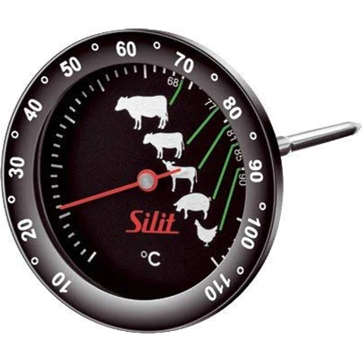 Silit Bratenthermometer analog Sensero Edelstahl rostfrei mit Markierung der empfohlenen Garpunkte für Steak Rind Kalb Lamm Schwein und Geflügel Grillthermometer Steakthermometer