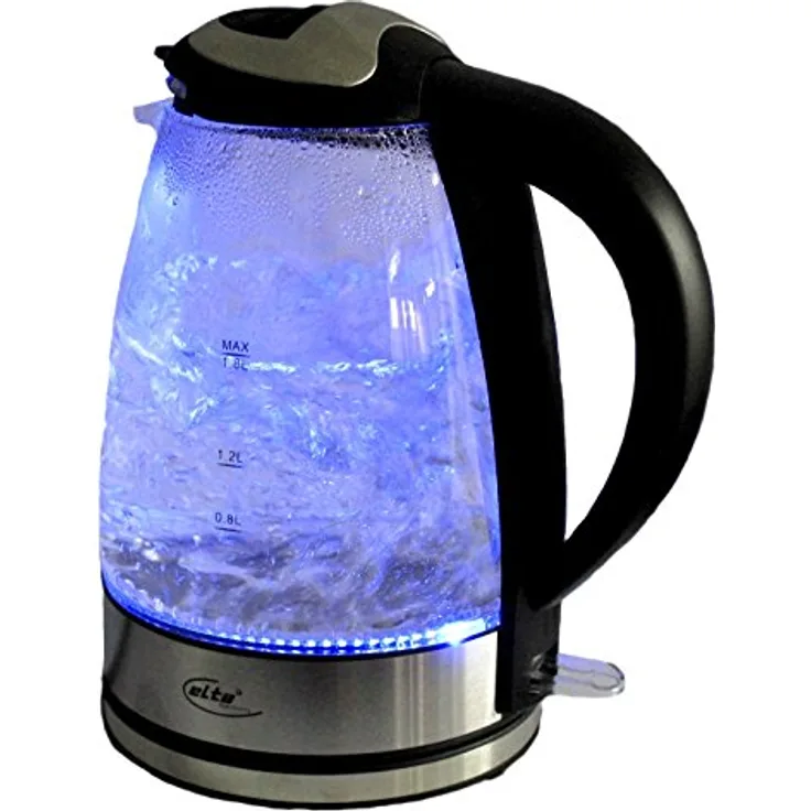 Elta Glas Wasserkocher Blue Light GWK-2200.2 (1,8 L, blaue LED Beleuchtung, 2200 Watt, STRIX, Abschaltautomatik, verdecktes Heizelement)