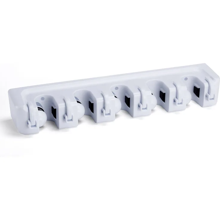 MSV Gerätehalter Wandhalterung, Ordnungsleiste Wandhalter mit 5 Haken und 6 Schnellspannern für Mopp,Besen und Gartenwerkzeug usw.