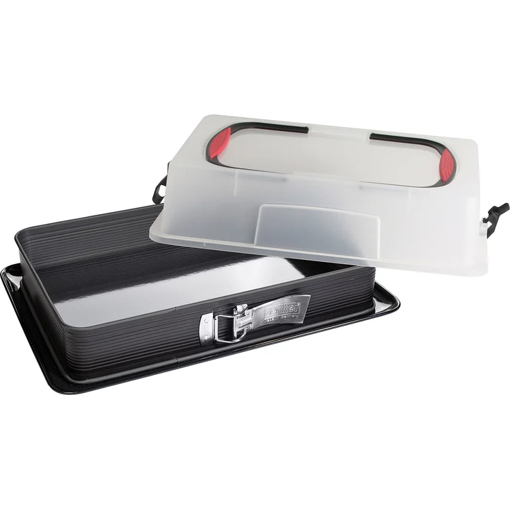 Zenker Rechteck-Springform mit Haube DELUXE, Kuchentransportbox mit le-Boden, Backblech mit Deckel (Farbe: Schwarz-Transparent-Rot), Menge: 1 Stück – Bild 1