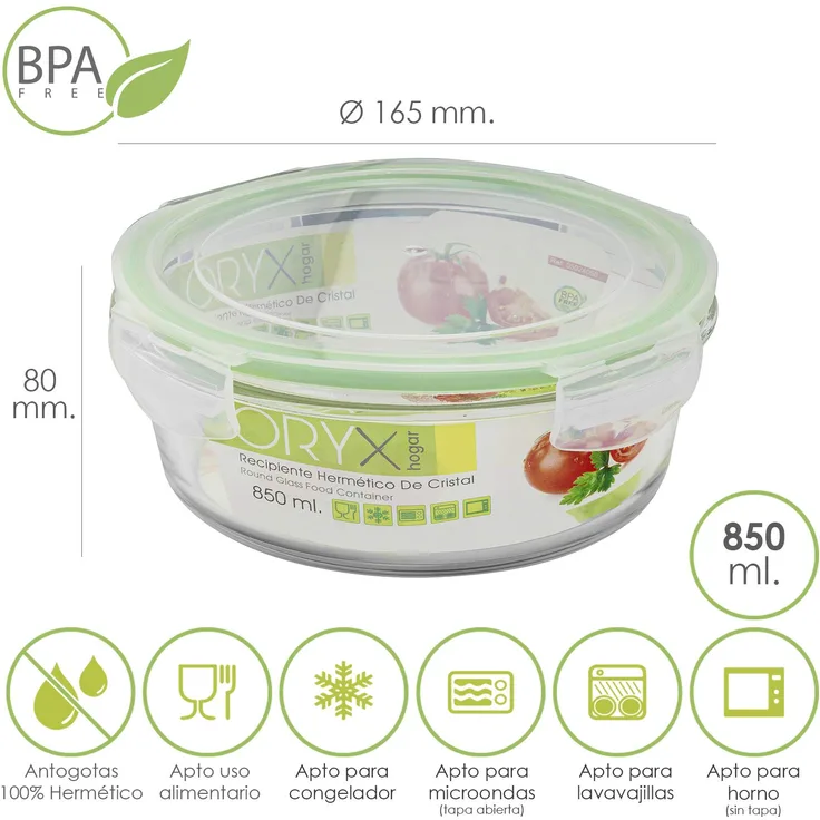 Oryx Hermetico Glasbehälter rund 850 ml. Ø 165 x 8 alt cm