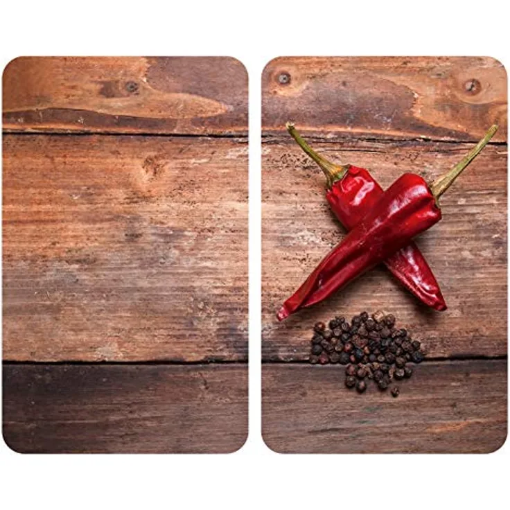 Allstar Glasabdeckplatten Pepper - 2er Set, Kochplattenabdeckung für Glaskeramik-Kochfelder, Gehärtetes Glas, 30 x 0,8 x 52 cm, mehrfarbig