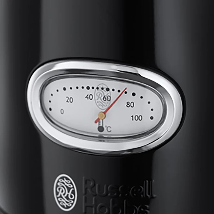 Russell Hobbs Wasserkocher, Retro schwarz, 1,7l, 2400W, Schnellkochfunktion, Wassertemperaturanzeige im Retrodesign, Füllmengenmarkierung, optimierte Ausgusstülle, Vintage Teekocher 21671-70 – Bild 3