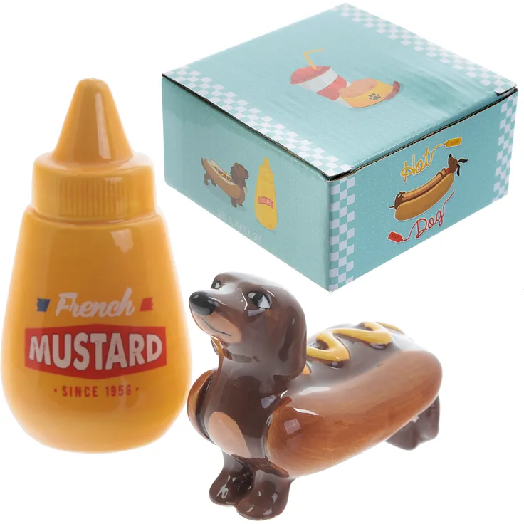 Hot Dog' mit Senf Salz- & Pefferstreuer Set