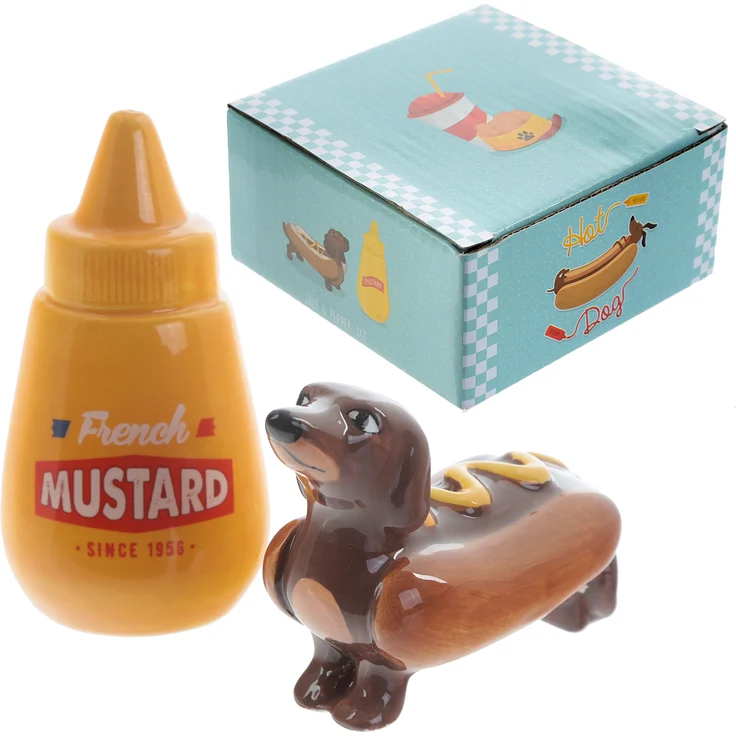 Hot Dog' mit Senf Salz- & Pefferstreuer Set – Bild 1