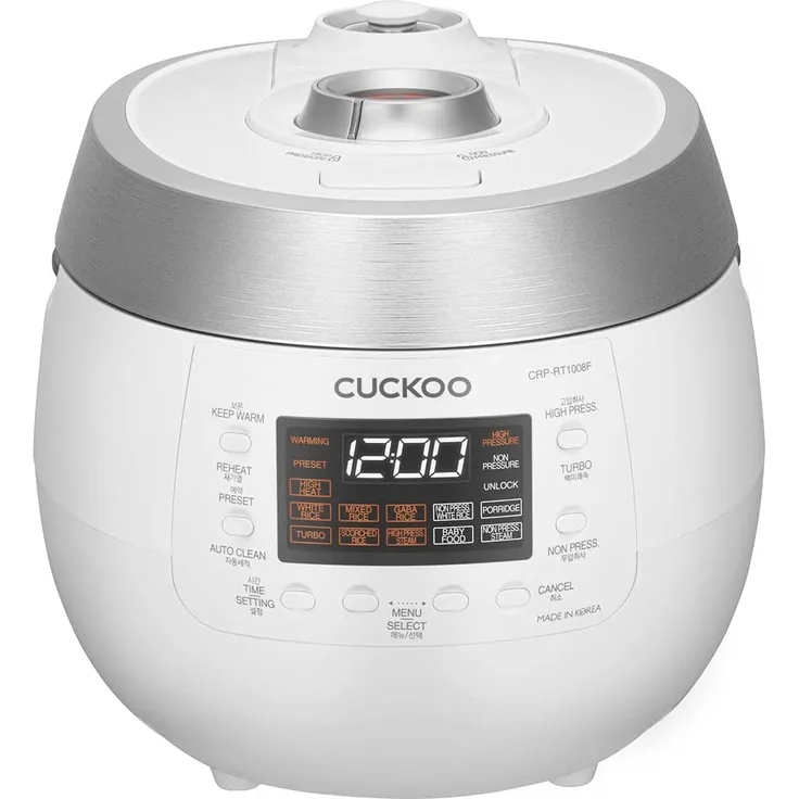 3KV Cuckoo Reiskocher CRP-RT1008F Twin Pressure Digital, CRP-RT1008F, 1150 Watt, 1.8 Liter Fassungsvermögen, weiß, Edelstahl