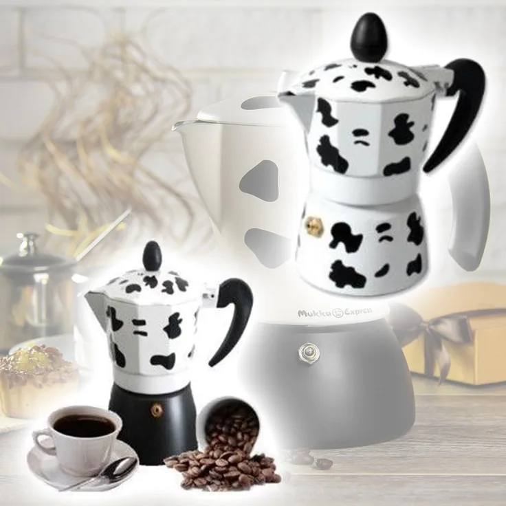 TrAdE shop Traesio Espressokocher Moka Kaffee 2 Tassen Aluminium Kuh aus Aluminium Mukka Caffe Espresso