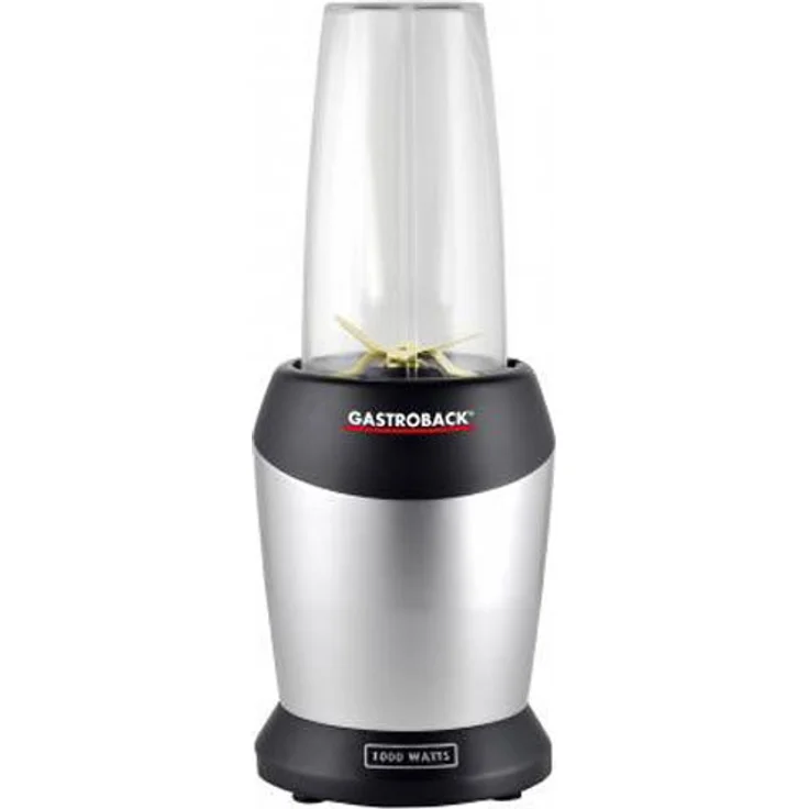 Gastroback 41029 Design Micro Blender, Smoothie-Maker, Standmixer inkl. 2 Mixbecher und to go-Verschluss, Kunststoff, silber – Bild 1