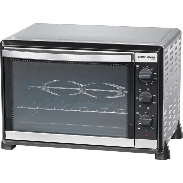 Rommelsbacher BG 1805-E, Minibackofen, Backen & Grillen, 42 Liter Volumen, 7 Heizarten, Umluft, Drehspieß, Temperaturbereich 80 - 230 °C, Doppelverglasung, Innenbeleuchtung, Zeitschaltuhr, 1800 Watt, Edelstahl – Bild 2