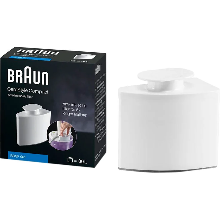 Braun BRSF 001 Anti-Kalkfilter – kompatibel mit Braun Dampfbügelstationen CareStyle Compact, reicht für 30 Liter-23 Wassertankbefüllungen, für eine längere Lebensdauer von Dampfbügeleisen – Bild 1
