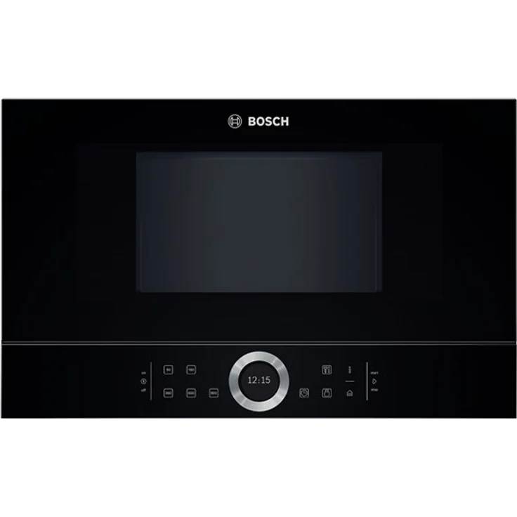 Bosch BFR634GB1 Serie 8 Mikrowelle, Einbaugerät, 900 Watt, 21 Liter Garraum, Türanschlag Rechts,7 voreingestellte Automatikprogramme, automatische Leistungsstufe nach Gewicht, schwarz – Bild 1