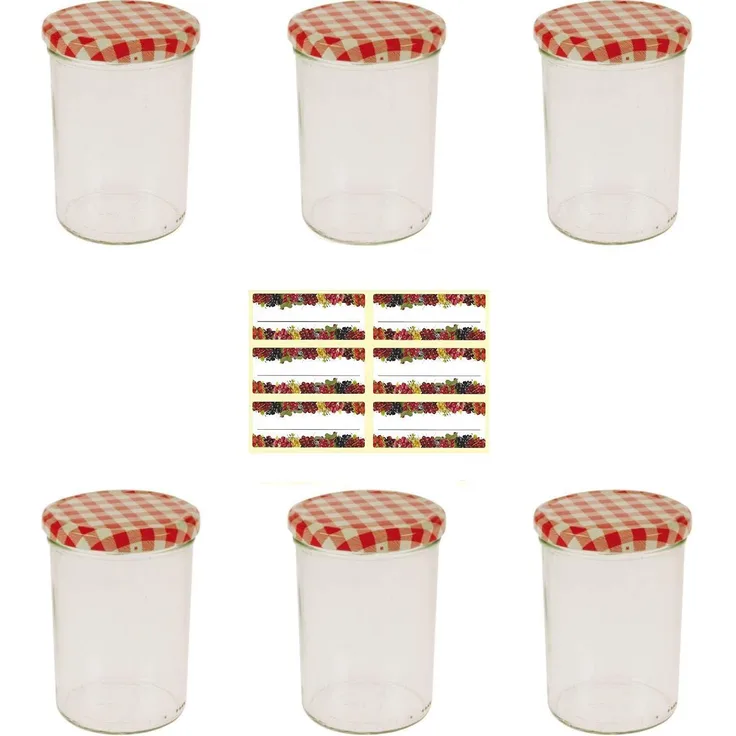 Viva Haushaltswaren 6 x großes Marmeladenglas - Einmachglas 440 ml mit Deckel, Twist-off Gläser Set in Sturzform -als Einweckgläser, Vorratsdosen etc. verwendbar inkl. Beschriftungsetiketten