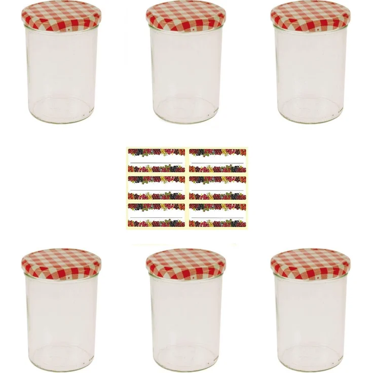 Viva Haushaltswaren 6 x großes Marmeladenglas - Einmachglas 440 ml mit Deckel, Twist-off Gläser Set in Sturzform -als Einweckgläser, Vorratsdosen etc. verwendbar inkl. Beschriftungsetiketten – Bild 1