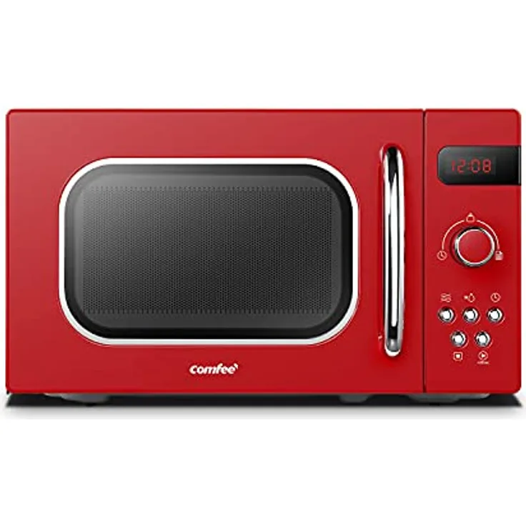 Comfee CMSRO 20 di rd Mikrowelle im Retro-Stil, Standgerät, 800 Watt, 20 Liter Garraum, rot