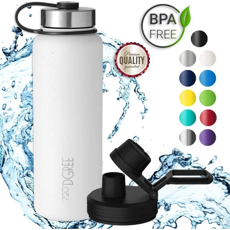 720 DGREE Trinkflasche Edelstahl 1200ml Thermo mit 2. gratis Sportdeckel noLimit snow white – Bild 1