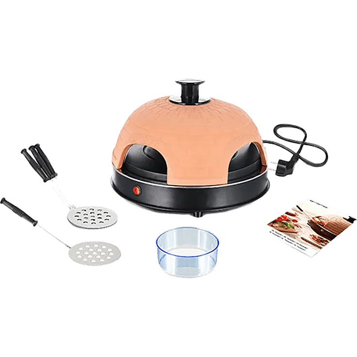 Emerio Pizzaofen, PIZZARETTE das Original, handgemachte Terracotta Tonhaube, patentiertes Design, für Mini-Pizza, echter Familien-Spaß für 4 Personen, PO-115985