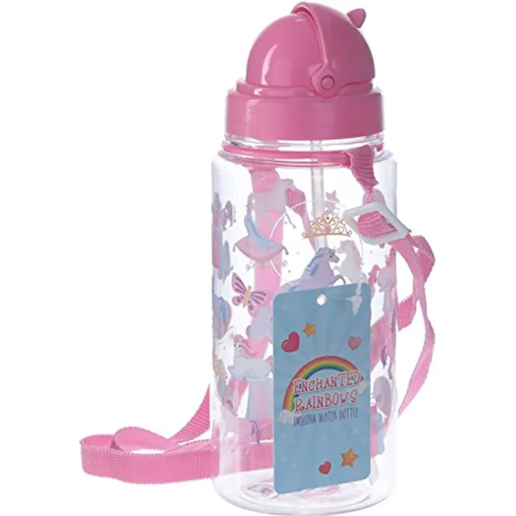 Puckator Enchanted Rainbow Einhorn Trinkflasche mit Strohhalm, Pink