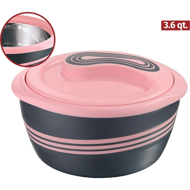 Pinnacle Servierschüssel für Salat - Suppenteller - Thermo-Schüssel mit Deckel - tolle Schüssel für Urlaub, Abendessen und Party 3er Set 3,6 ql, Rosa – Bild 1