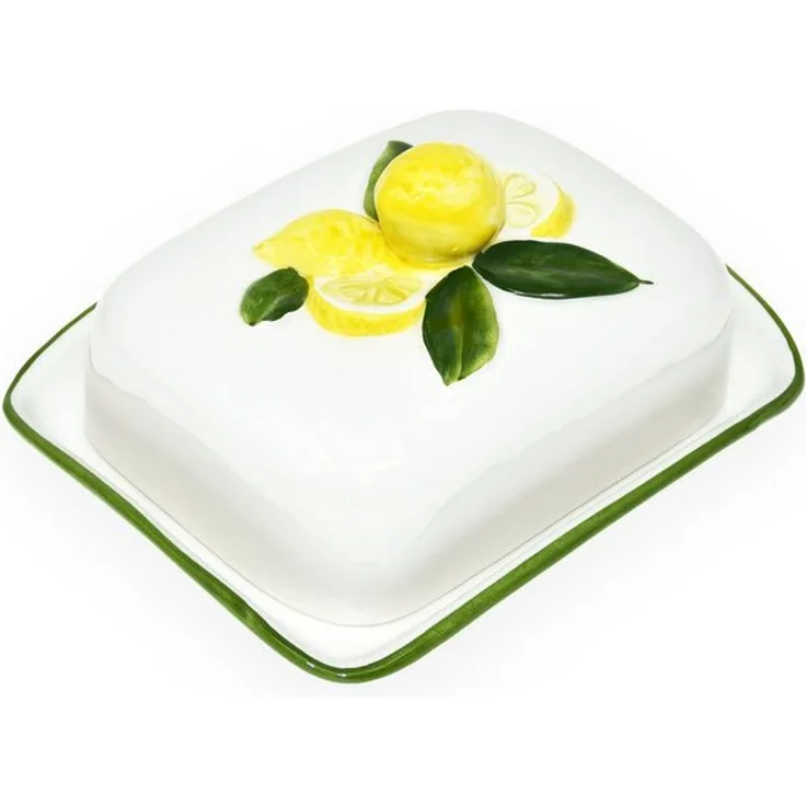 Lashuma Butterdose Zitrone, Keramik, Butterbehälter Keramik, Butterbox italienisch 18x14 cm