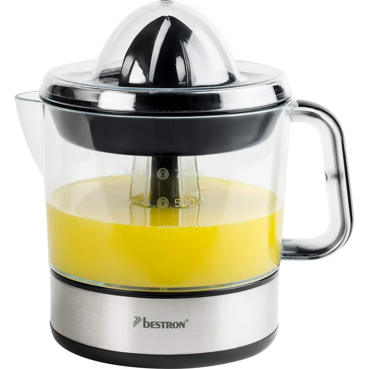 Bestron Elektrische Zitruspresse mit Aromadeckel, 0,7 l, 40 Watt, Schwarz