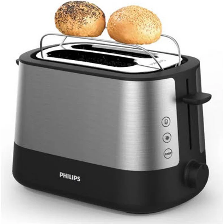 Philips HD2637-90 Toaster (7 Stufen, Brötchenaufsatz, Stopp-Taste, 1000 W) schwarz-edelstahl – Bild 3