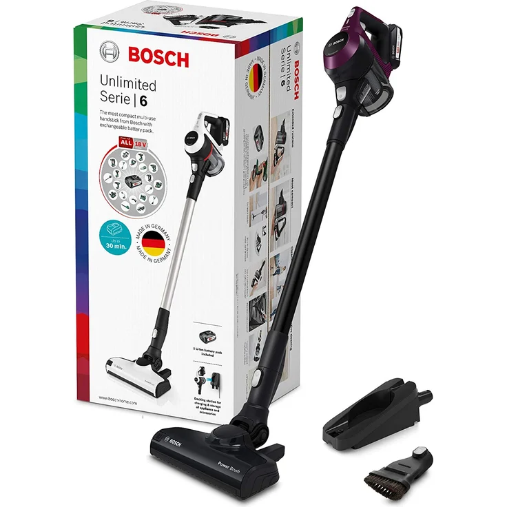 Bosch BCS6111P Unlimited Serie 6 Handstaubsauger, 30 min Akkubetrieb, Akkuwechsel-Option, blackberry-schwarz – Bild 6