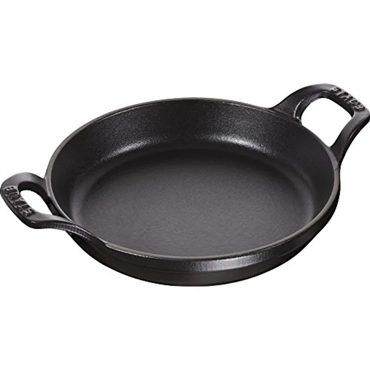 Staub 1302023 stapelbare Auflaufform, rund 20 cm, 0,75 L mit mattschwarzer lierung im Inneren der Auflaufform, schwarz