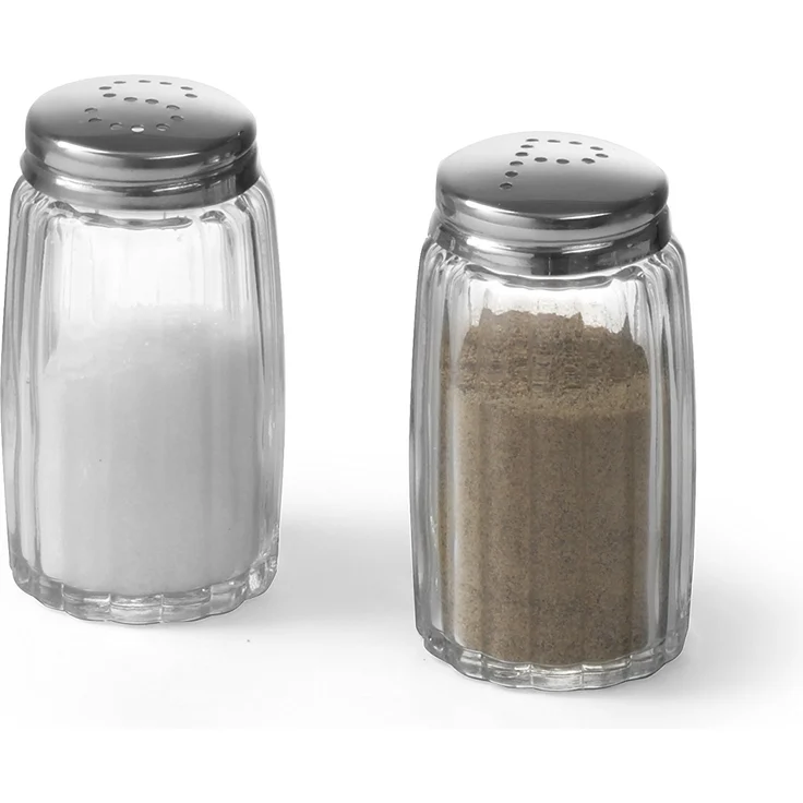 HENDI Salz- und Pfefferstreuer Set, Edelstahldeckel mit S- oder P-förmiger Abgabeöffnung, Glasstreuer, ø40, x(H)70mm, Edelstahl