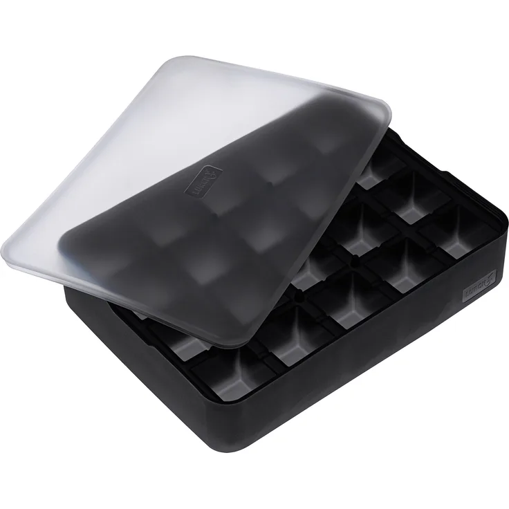 Lurch Ice Former Premium Eisbereiter aus Silikon mit Deckel für 20 Eiswürfel in der Größe 3cm, Schwarz, 6.3 x 15.3 x 20.3 cm