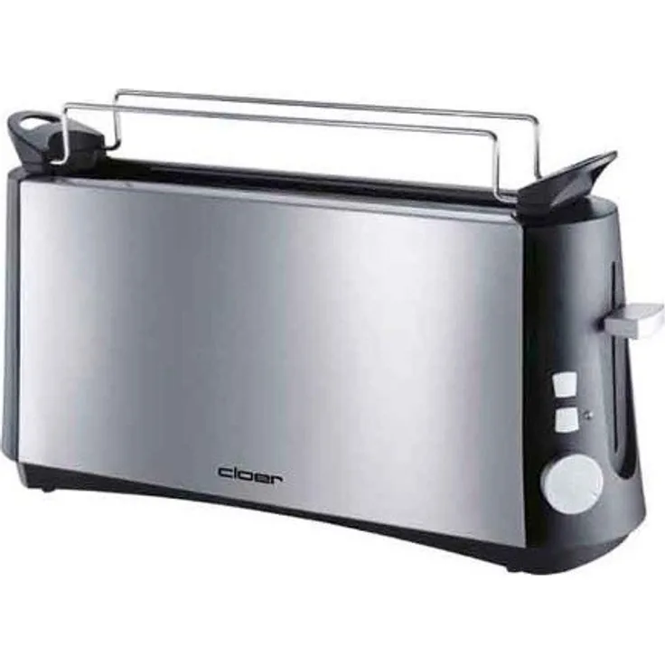 Cloer 3810 Langschlitztoaster, 880 W für 2 Toastscheiben mit ''Graubrot-Funktion'' zum Toasten von verschiedenen Brotsorten, Brötchenaufsatz, Edelstahlgehäuse