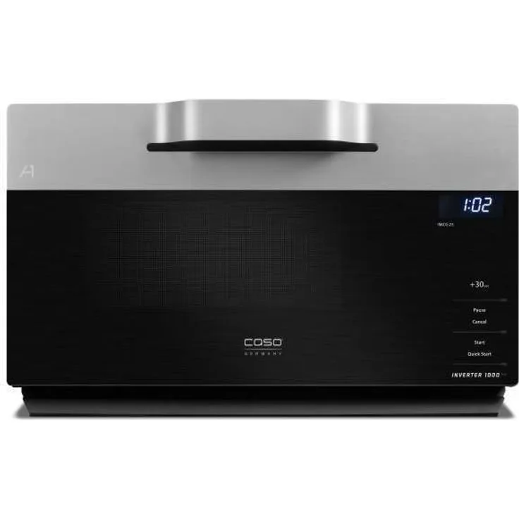 Caso IMCG25 3in1 Design Mikrowelle mit Grill und Heißluft, Invertertechnologie im WAVE Design, Standgerät, Backofen-Funktion, schwarz, edelstahl