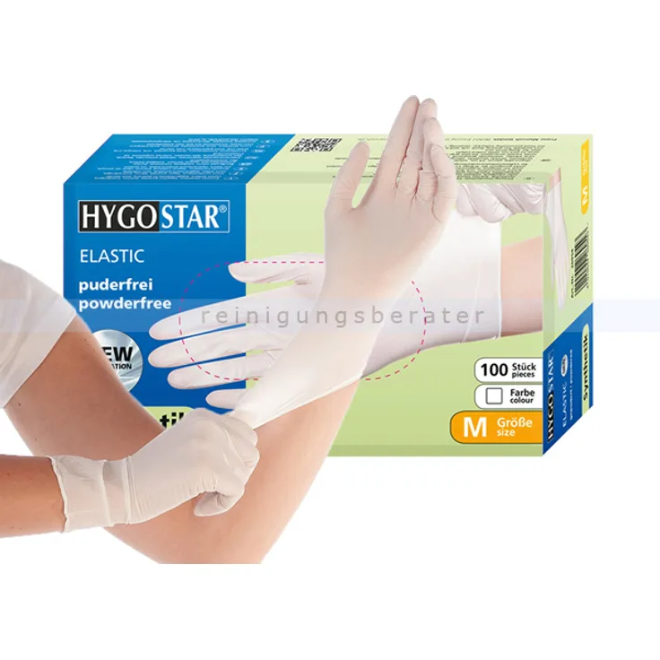 Vinylhandschuhe aus Synthetik Hygostar Elastic weiß M puderfrei, unsteril, latexfrei, 100 Stück-Box