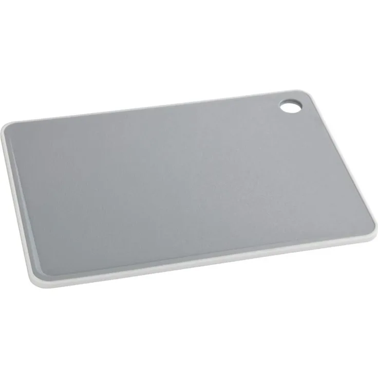 Wenko Schneidebrett Basic L - Küchenbrett, Schneidbrett mit Saftrille und Griffloch, antibakteriell, 36 x 0,9 x 26 cm, hellgrau
