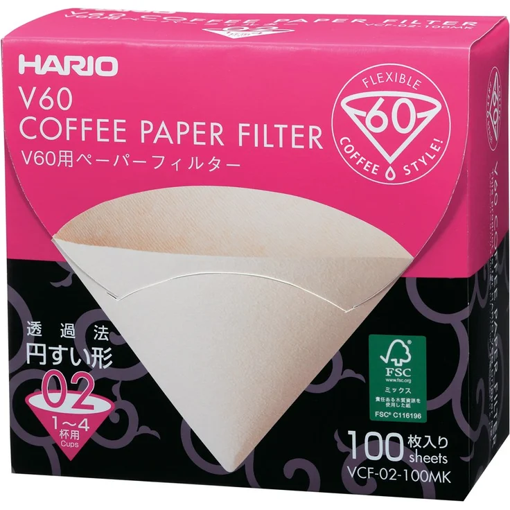 Papier-Kaffeefilter V60 von Hario 100 Stück, im Karton Size 02 Natürlich, ohne Tabs