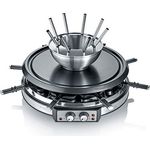 SEVERIN RG 2348 Raclette-Fondue Kombination ca. 1900 W, XXL-Zuleitung, Inkl. Fondue-Topf aus Edelstahl und 8 Pfännchen