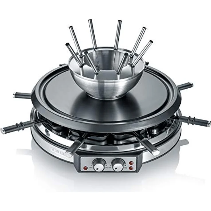 SEVERIN RG 2348 Raclette-Fondue Kombination ca. 1900 W, XXL-Zuleitung, Inkl. Fondue-Topf aus Edelstahl und 8 Pfännchen – Bild 1