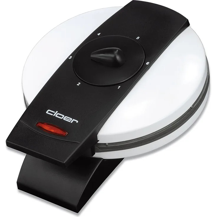 Cloer 261 Hörncheneisen für hauchdünne, knusprige Hörnchen, 800 W, Hörnchengröße 14,5 cm Durchmesser, mit Antihaftbeschichtung, stufenlos wählbarer Bräunungsgrad mit Drehregler, Metall, Schwarz, Weiß