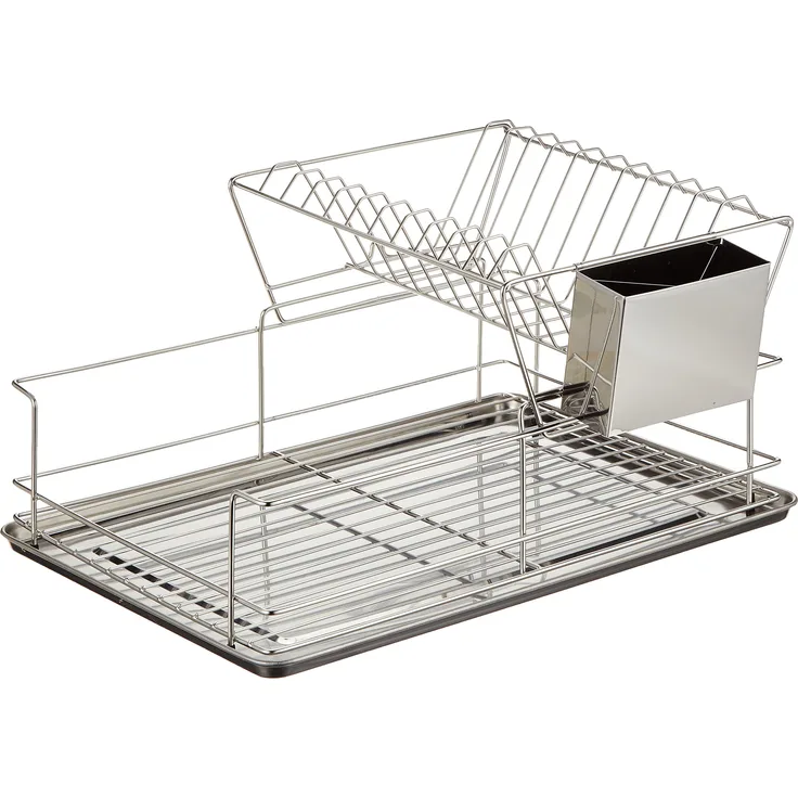 Relaxdays Abtropfgestell, Mit Besteckhalter, Abtropfgitter, Abtropfschale Edelstahl, Robust, HBT: ca. 23,5 x 48 x 32 cm, silber