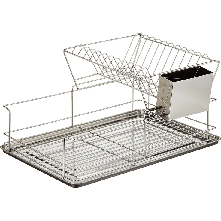 Relaxdays Abtropfgestell, Mit Besteckhalter, Abtropfgitter, Abtropfschale Edelstahl, Robust, HBT: ca. 23,5 x 48 x 32 cm, silber