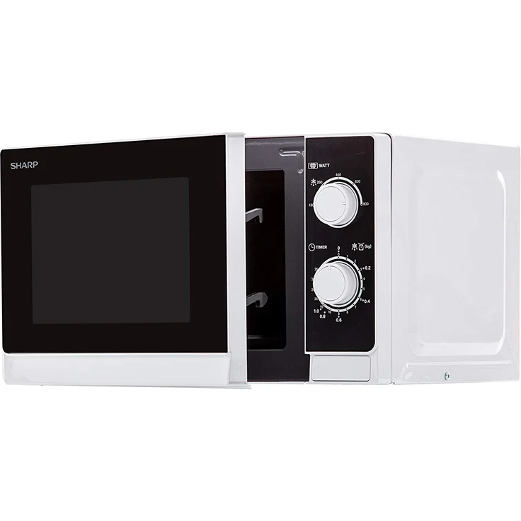 Sharp R200WW Mikrowelle, Standgerät, 20 Liter Garraum, 800 Watt, 5 Leistungsstufen, Timer von 35 Minuten bis 00 Sekunden, gewichtgesteuertes Auftauen, Energiesparmodus, Glasdrehteller 25,5 cm, weiß – Bild 3